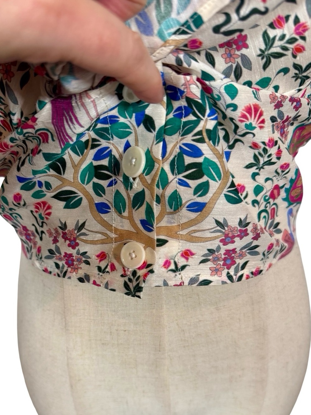 Sandro Iram Cropped Printed Linen and Silk Shantung Tie Top Sz:1/Small - Picture 7 of 16